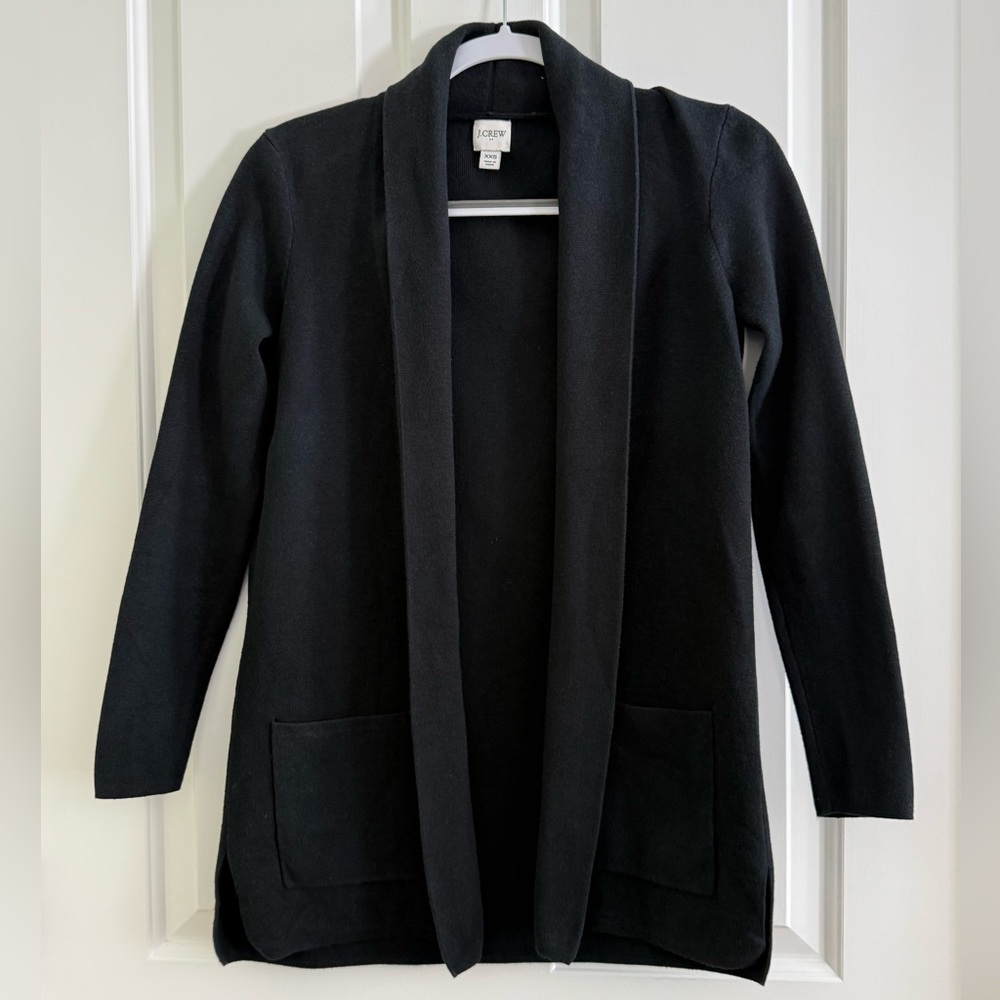 J Crew 100% Cotton Black Open Front Cardigan Sweater Women's Size XXS